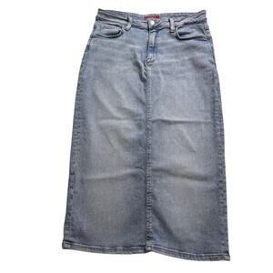 GUESS Los Angeles Blue Jean Maxi Skirt Back Slit Cotton Blend Size 30